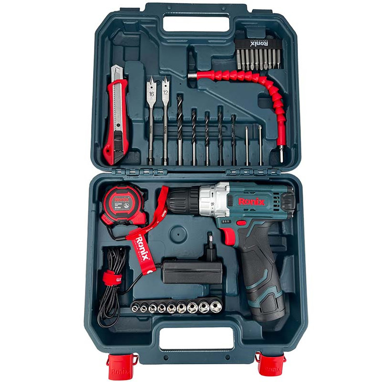 کیت دریل شارژی 35 پارچه 12 ولت مدل RS-8611 رونیکس